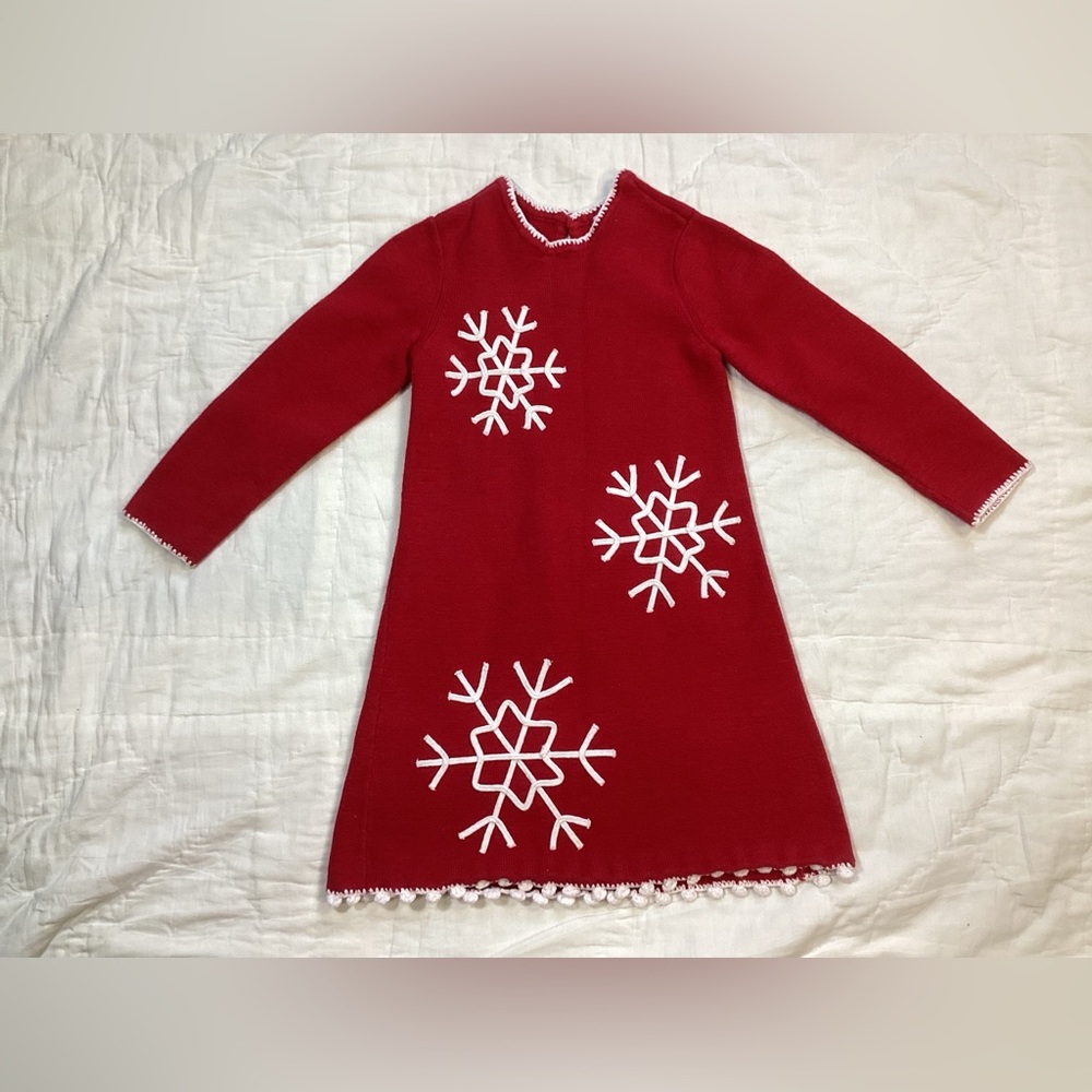 Girls Hanna Andersson Holiday Winter Red Snowflake Sweater Dress 80 (18-24 Mo)